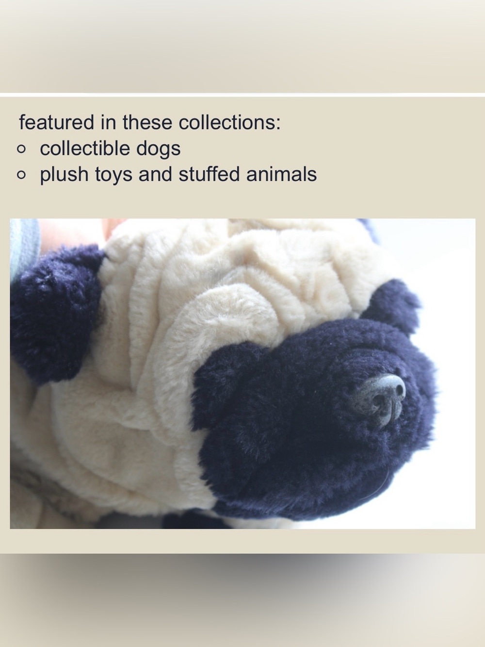FAO Schwarz Large Plush Pug Dog in Cream and Black - Picture 6 of 7